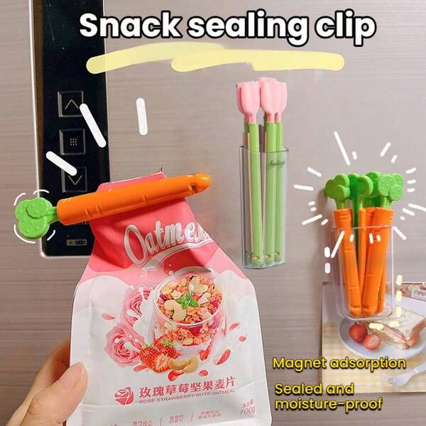 1/5pcs Carrot & Tulip Clip Sealing Food Bag Clips, Kitchen Fridge Magnets With Storage Box, Food Preservation Clips