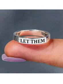 1pc Stainless Steel Inspirational Ring, 1pc "Let Them" Ring - Stainless Steel Engraved Rings, Sister, Best Friend, Self-Worth Motivational Gift - Multicolor - View 1