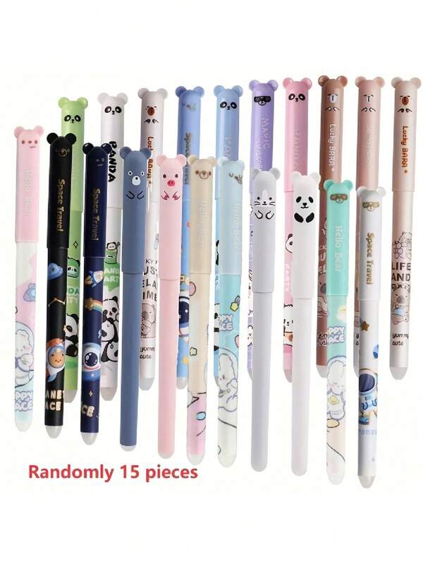 15 pezzi/set Penne a sfera cancellabili a forma di animali, con inchiostro blu da 0,5 mm, rimovibili, adatte per studenti per il rientro a scuola