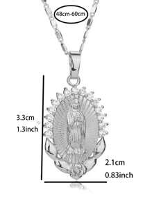 1pc Men's Two-Tone Our Lady Of Guadalupe Pendant Necklace - White - View 3