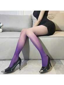 Mixed Color 1 Pair Purple Gradient Ultra-Thin High Elastic Silky Smooth Stockings - 混色1雙 - 查看 10