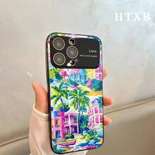Funda para teléfono con diseño de palmera y coco, electrochapada | Funda AG Frosted Large View Window 2 en 1 para varios modelos, incluyendo las series 17, 16, 15, 14 y 13. - Negro - Ver 1