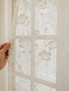 1pc Fashion Versatile Floral Voile Curtain, Bohemian Solid Color Curtain With Oversized Rod Pocket Design For Easy Installation, Suitable For Living Room, Bedroom, Dining Room, Study, Kitchen, Office, Classroom And More, Home Decor Window Curtain - Beige - View 3