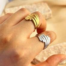 New 18K Stainless Steel Fashion Ring, The Opening Design Can Be Adjusted In Size - 4-prata - View 3