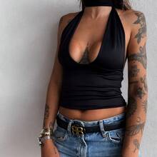Simple Multi-Shape Halter Top For Night - màu đen - Xem 1