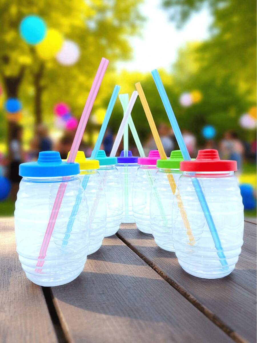 Dulceros O Barriles Vitroleros Mini Con Popotes Colores Fiestas 10pzs 500ml - Multicolor - Ver 1