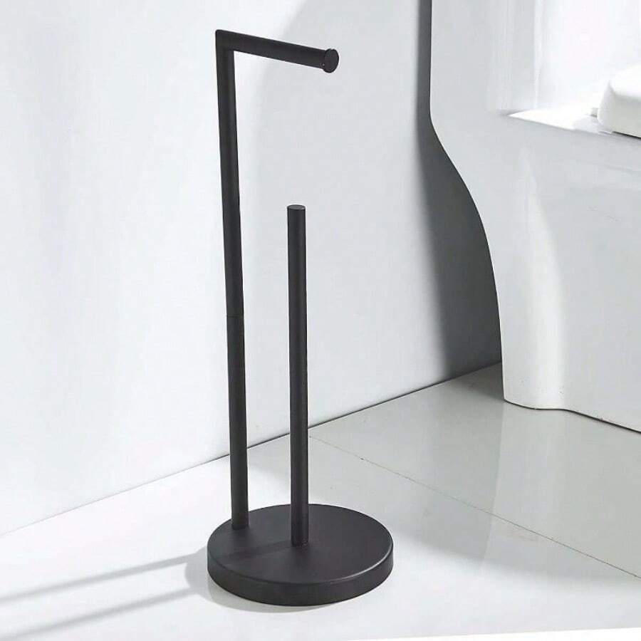 Floor Standing Toilet Paper Holder Stainless Steel Paper Roll Holder Storage Rack Bathroom Standing Paper Towel Holder - Black - View 1