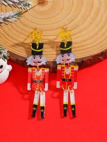 2pcs Bohemian Handmade Beaded Crystal Nutcracker Soldier Drop Earrings For Women, Festive Christmas Holiday Party Daily Wear Jewelry(Handmade Version, With Slight Variations)