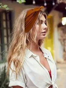 1 件超大兔耳头带，带松紧腰带 - 柔软混合瑜伽运动头巾，女士四季吸汗带，4 种颜色可选（黑色、棕色、白色、灰色）秋季发带蝴蝶结发饰秋季女式头巾健身吸汗跑步发带冬季度假装女士 - 彩色 - 查看 4