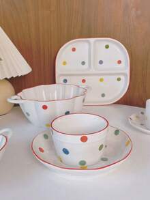 1 Set Dopamine Polka Dot Dinnerware Set, Colorful Glazed Ceramic Mugs, Household Plates And Coffee Cups, Creative Christmas/Birthday Gift