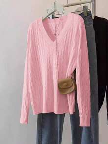 Sunny Girly Christmas Fall Women Clothes Y2K Back To School Casual And Versatile Solid Color V-Neck Long-Sleeved Sweater