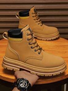 大码新款安全鞋男靴，男鞋休闲鞋工作鞋高帮工作靴户外靴登山鞋皮靴 - 棕色 - 查看 4
