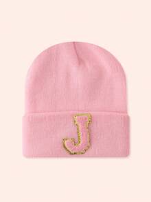 1 Stück Kinder Rosa 26 Buchstaben gestrickte Mütze, Kleinkind Jungen Mädchen warme Beanie Kappe, geeignet für Outdoor, Alltag, windundurchlässig & warm