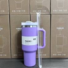 1913 40 Oz Stainless Steel Tumbler Double Wall Vacuum Insulated Portable Drinking Cup Travel Iced Coffee Mug Summer Drinkware With Handle And Straw, Perfect For Travel, Home, Office, Gift, Ice Drinks And Hot Drinks - 紫色 - 查看 4