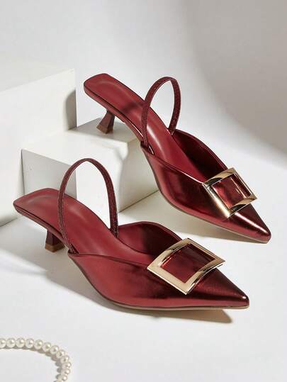 Damen 2025 neue Mode Metall Schnalle elegante spitze Zehe High Heel Pumps, Herbst