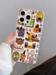 1pc Halloween Skeleton Pumpkin Letter Pattern, Air Cushion Transparent Anti-Fall Phone Protective Case, TPU Material, Suitable As Holiday Gift, Compatible With Apple XS/XS Max/XR/11 12 13 14 15 16 Pro/Pro Max/14 15 16 Plus, Unisex, Also Compatible With Samsung Phones - Clear - View 2