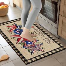 1pc Patriotic Plaid Pattern Printed Rug, Faux Wool Mat - Highly Absorbent, Easy To Clean, Suitable For Home Decor, Farmhouse, Entryway, Indoor, Room Decoration, Kitchen, Dining Room, Small Office/Home Office, Sink, Laundry Room, Doormat, Kitchen Mat, Non-Slip Mat