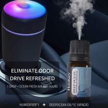 Mini Car Humidifier + DeepOcean™ Oil*1 | Refresh & Purify Kit For Smoky Cars – Aromatherapy Diffuser With Ocean Scent For Driving Relaxation Dazzle Color Humidifier + Aroma Diffuser + DeepOcean Essential Oil - Xanh đậm - Xem 2