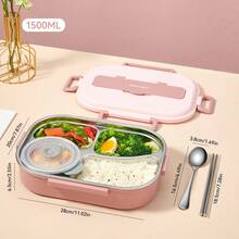 1500ML 304 Stainless Steel Lunch Box With Cutlery & Soup Bowls, 4/5-Compartments Microwave Heatable Bento Box, Leak Proof Fruit Salad Food Container, Reusable Lunch Container, Hot Water Heating, Suitable For Students & Adults To Use In School, Office, Camping, Travel, Picnic, Back To School - Multicolor - View 12