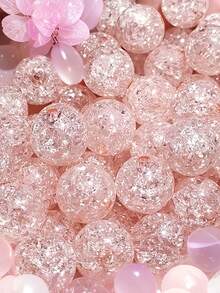 50pcs 8mm Acrylic Cracked Beads - Transparent & Multicolor, Jewelry Making Supplies For DIY Bracelets And Necklaces - Pink - View 8