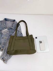 1pc Nylon Multi-Pocket Tote Bag, Women's Practical Versatile Large Capacity Shoulder Bag - Army Green - View 6