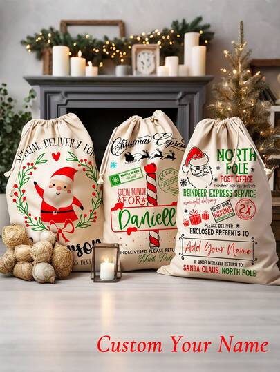 1pc- Customized Large Christmas Sacks, 15.7 X 23.6-Inch Personalized Christmas Gift Bags, Purchased Products Christmas Big Santa Claus Bags, Christmas Gift Bags, Christmas Gift Bags, Special Delivery Santa Claus Holiday Gift Bags, Personalized Christmas Eve Boxes Nutcracker Ballet Dancer Reindeer Gift Bags For Christmas, Special Delivery Santa Claus Bag Names Canvas Christmas Gift Bags
