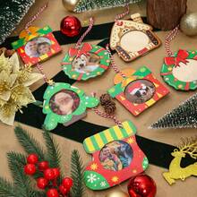 10/20 piezas Adornos de marco de madera de Navidad, Marco de foto de Navidad de colores, 5 estilos de adornos de foto de Navidad de madera para decoraciones del árbol de Navidad, decoraciones colgantes del árbol de Navidad, manualidades navideñas, regalos de fiesta
