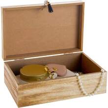 Small Wooden Decorative Box With Hinged Lid Tassel, Jewelry Trinket Storage - Wooden Jewelry Box - 9.4x 6x 3 Inches - 棕色 - 查看 4