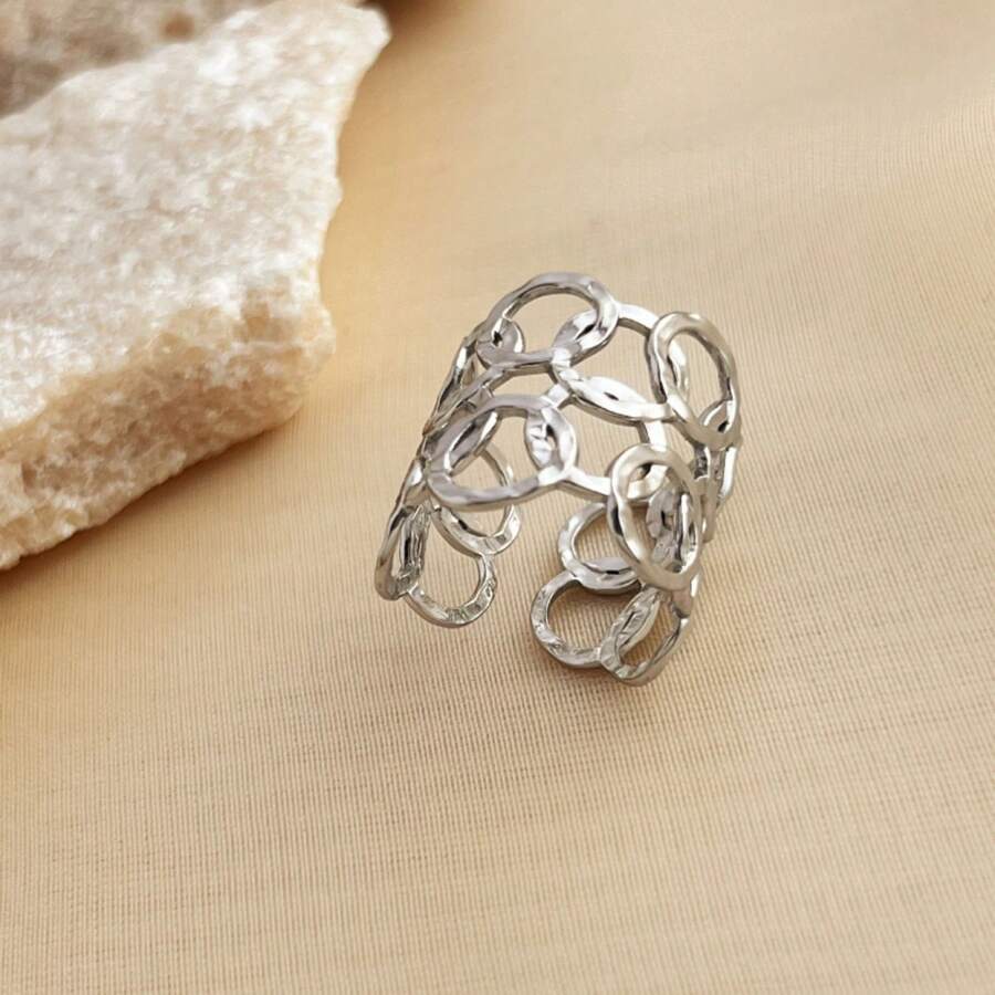 New 18K Stainless Steel Fashion Ring, The Opening Design Can Be Adjusted In Size - 9-prata - View 1