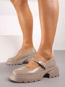 Mary Jane Shoes With Thick Soles And Strap - Beige - View 2