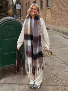 1pc Women Colorful Plaid Scarf, Warm Neck Warmer, Suitable For Daily Life, Work, Shopping, Autumn/Winter For Dress