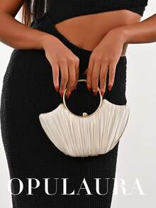 OpulAura 女士金属奢华晚装手拿包，优雅皮革派对手提包，闪光正式手拿包，适合礼服、舞会、婚礼、伴娘、生日礼服配饰 - 杏色 - 查看 9