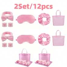 睡衣派对用品套装，6/12 件女士护肤头带和腕带套装眼罩发圈手提包水疗派对用品睡眠用品婚礼睡衣派对配件水疗生日派对礼物妈妈礼物，母亲节装饰，送给妈妈的礼物