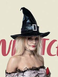 1 件黑色女巫帽，防风，适合角色扮演、舞台表演服装、万圣节、狂欢节装饰帽，适合所有人，是送给朋友和家人的时尚礼物 - 黑色 - 查看 2