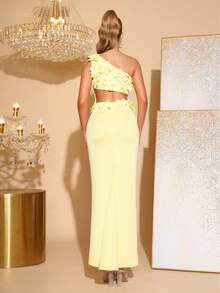 New Elegant 3D Floral Decor Deep V-Neck Sleeveless Dress, Suitable For Wedding Guest, Bridesmaid, Holiday Party, Formal Evening Gown