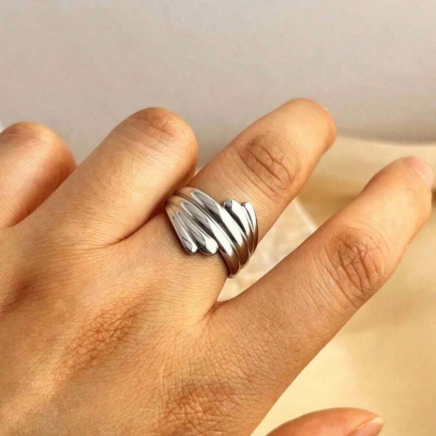 New 18K Stainless Steel Fashion Ring, The Opening Design Can Be Adjusted In Size - 4-prata - View 1