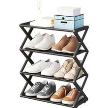 Sapateira de plástico empilhável e dobrável de quatro níveis - Organizador de armazenamento em formato de X que economiza espaço para entrada, corredor, quarto, dormitório, fácil de montar, design durável, preto, organizador de sapatos