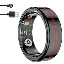 Intelligenter Ring - Fitness- & Schlaftracker, Schritt-, Distanz- & Kalorienüberwachung, magnetisches Laden - modisches Edelstahldesign, perfektes Geschenk zum Geburtstag, Neujahr, Weihnachten für Freunde, ideal für Partys, Feiertage & besondere Anlässe, IP68 wasserdicht, kompatibel mit iOS & Android, keine Abonnementgebühr, Roségold/Weiß/Schwarz, Größe 7/8/9/10/11/12 (15mAh wiederaufladbarer Akku) - YJH-R04 - Übersicht 5