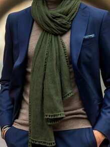 1 Men's Business Scarf, Solid Lace Patchwork Neckerchief | Unisex Lightweight Long Scarf | Retro Art Style Shawl | Desert And Everyday Sun Protection Shawl | Versatile Scarf And Headscarf