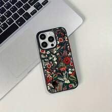 1pc Vintage Floral & Animal Pattern TPU Phone Case Compatible With IPhone// Phones - الأسود - مشاهدة 3