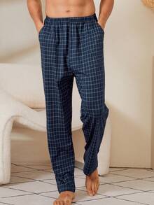 Men's 100% Cotton Lounge Pants, Soft, Comfortable, Breathable Casual Homewear, Winter - Royal Blue - View 1