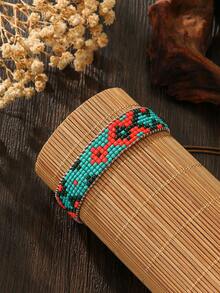 波西米亚串珠耳环，复古假日风格，绿松石色、黑色、多色珠子，几何菱形不对称图案，手工编织，优雅别致的时尚配饰，适合女性、情侣、日常佩戴和送礼