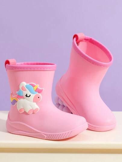 2025 New Children's Mid-Calf Rain Boots, Thick Warm Durable Rubber Boots With Cute Cartoon Unicorn & Rainbow Trim, High-End Rubber Shoes For Girls, Elementary School Students, Fresh Style Mid-Calf Rain Boots