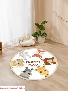 Karpet Bundar Hewan Kartun Mewah - Sangat Lembut, Nyaman untuk Kamar Tidur, Ruang Tamu, Ruang Belajar, Asrama, Ruang Bermain Anak, Kamar Bayi sebagai Alas Lantai, Dekorasi Ruangan, Alas Lantai Mirip Kasmir - Menampilkan Desain Singa, Beruang, Kelinci, Jerapah yang Lucu, Karpet Ruang Tamu - MultiWarna - View 8