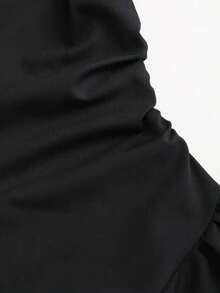 Dravelle Solid Color Casual Elegant Front Button Ruffle Zip Women Short Dresses - Black - View 3