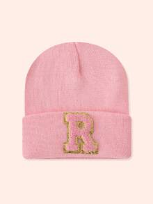 1 Stück Kinder Rosa 26 Buchstaben gestrickte Mütze, Kleinkind Jungen Mädchen warme Beanie Kappe, geeignet für Outdoor, Alltag, windundurchlässig & warm