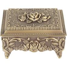 Caja de joyería de metal rosa Otufna, caja de baratijas de aleación de zinc, caja de almacenamiento de joyería vintage rectangular para anillos, aretes y collares - 1 - Ver 1