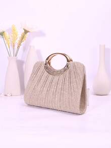 Egg-Shaped Rhinestone Pleated Shiny Magnetic Closure Elegant Women's Evening Bag, Suitable For Wedding, Party, Birthday Gift ,Wedding , Wedding