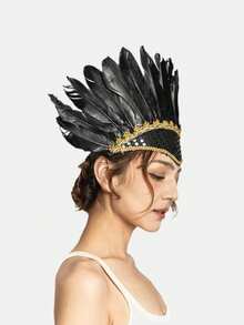 1pc Artificial Sequin & Turkey Feather Headdress, Feather Headband For Masquerade Ball, Stage Performance, Festival Party Decoration (Quantity And Placement Of Sequins And Feathers Are Random) Halloween Costume