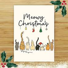 Cartão de Natal Meowy com envelope - Cartão festivo para amantes de gatos com 6 gatos adoráveis com chapéus de Papai Noel e decoração natalina, interior em branco personalizável para mensagens, perfeito para amigos e familiares, papelaria sazonal, ilustração divertida, impressão de alta qualidade, "Donos de animais de estimação" (11 cm x 16 cm) Cartão de presente de Natal "Um presente adequado para todos Um cartão adequado para presentear colegas - multicolorido - Ver 2